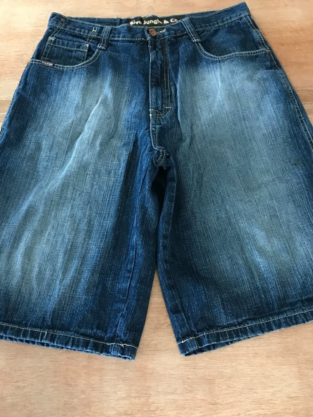 5ive Jungle Denim Shorts Men 34 Blue High Rise Medium Wash Baggy Hip Hop 19206